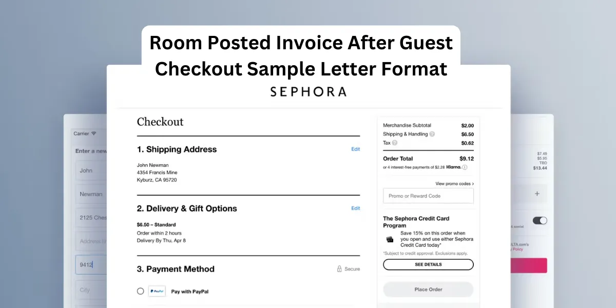 Room Posted Invoice After Guest Checkout Sample Letter Format