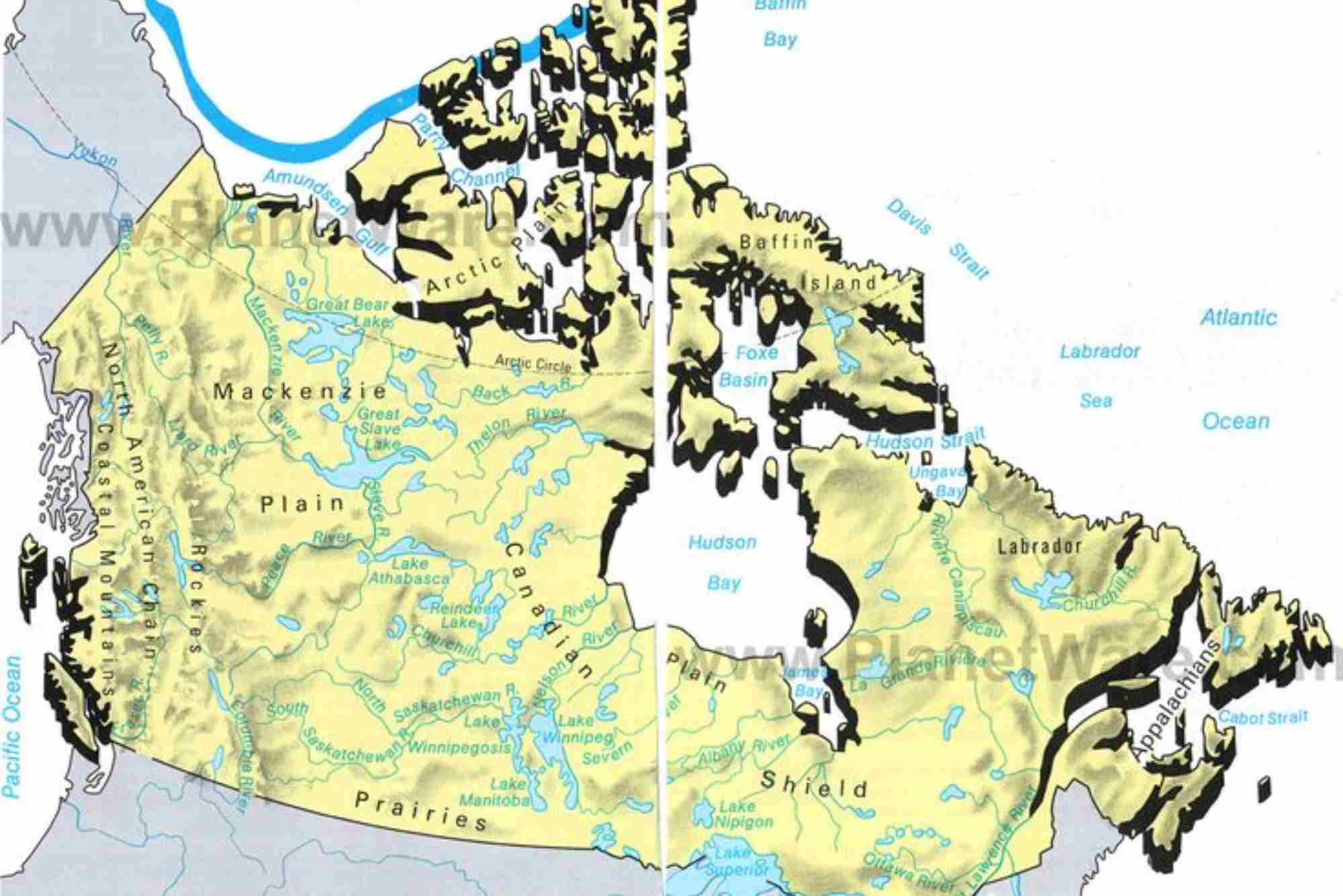 easy labeled canada map showingrocy mountains and st. louis